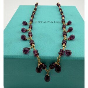 Tiffany & Co. 18k Yellow Gold Garnet Rhodolite Twist Toggle Necklace 16.5" 16g